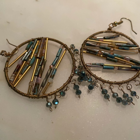 Anthropologie Stone Wire and Bead Circle Earrings - Picture 5 of 5